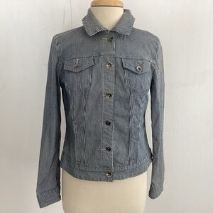 BACCINI  vintage Denim Cotton Stretch Engineer Striped JEAN JACKET size Medium
